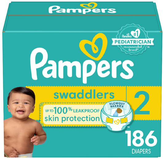Pampers Swaddlers Diapers - Size 2, One Month Supply (186 Count), Ultra Soft Disposable Baby Diapers