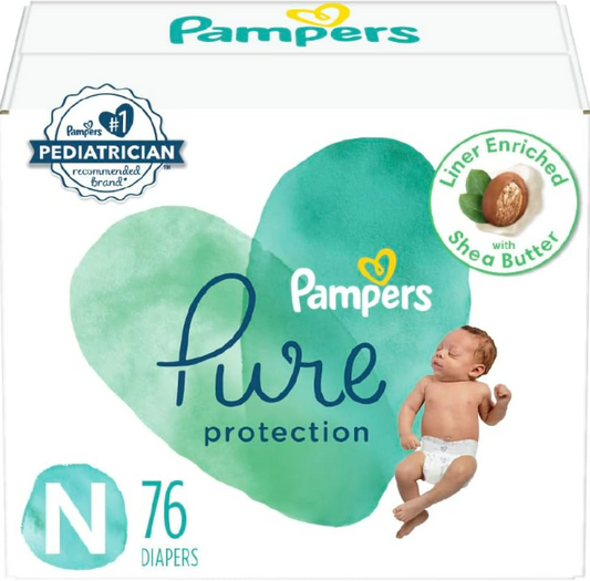 Pampers Pure Protection Diapers Newborn - Size NB (76 Count), Hypoallergenic Premium Disposable Baby Diapers
