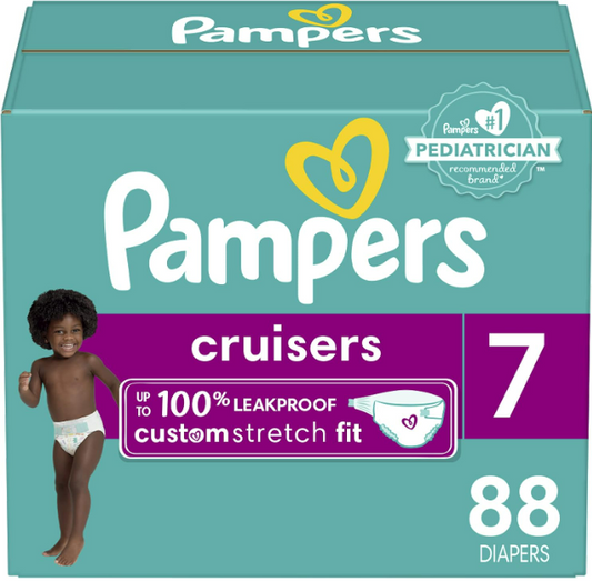 Pampers Cruisers Diapers - Size 7, One Month Supply (88 Count), Disposable Active Baby Diapers with Custom Stretch