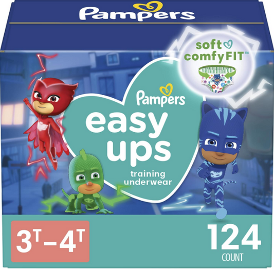 Pampers Easy Ups Boys & Girls Potty Training Pants - Size 3T-4T, One Month Supply (124 Count), Training Underwear (Packaging May Vary)