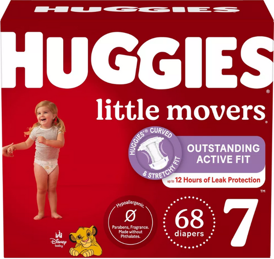 Huggies Size 7 Diapers, Little Movers Baby Diapers, Size 7 (41+ lbs), 68 Count, Packaging May Vary