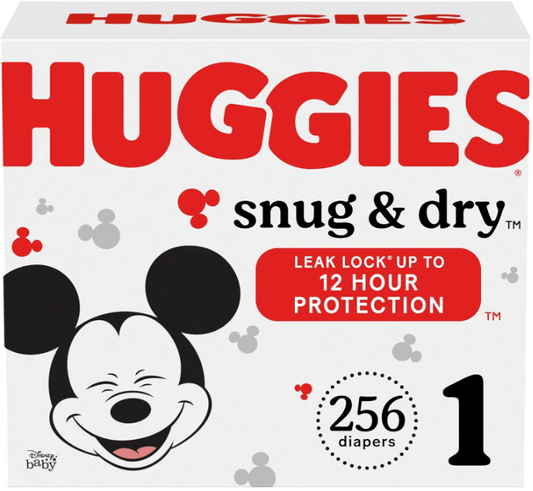 Huggies Size 1 Diapers, Snug & Dry Newborn Diapers, Size 1 (8-14 lbs), 256 Count (4 packs of 64), Packaging May Vary